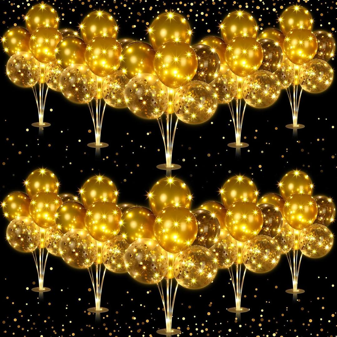 Junkin 10 Set Balloon Stand Kit for Centerpiece with LED String Light 100 Pcs Balloons Light up Table Balloon Stand Centerpieces for Back to School Baby Shower Birthday Wedding (Gold)