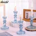 12pcs Taper Candle Holders, Candle Stick Holders, Glass Candle Holder - Vintage Flower Blue Candle Holders for Wedding, Baby Shower & Home Decor (Blue)
