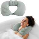 MABOZOO Inflatable Bath Neck Pillows for Tub & Shower - Head & Neck Support, Grey U-Shaped Travel Pillow for Airplane 2 Pack