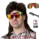 Men's 80s Mullet Wig Set, Retro Rocker Costume for Halloween, 80s Themed Party Cosplay (Black)