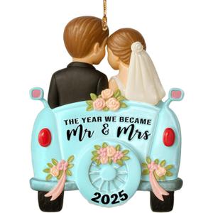 Wedding Ornament 2025  The Year We Became Mr and Mrs 2025  First Christmas Married Ornament  Bride and Groom Car Keepsake  Gift for Newlyweds, Couples, Husband and Wife (Blue)