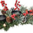 Lvydec Christmas Candle Holder Centerpiece - Pine Cones and Red Berry Table Centerpiece with 3 Candle Holders for Festival Table Home Decoration (Green, Red, Gold)