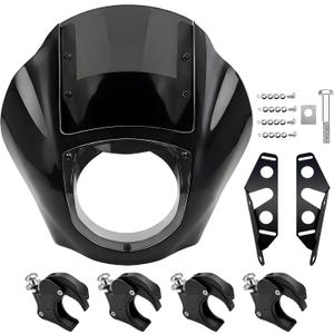 Quarter Fairing Windshield Kit for Harley Dyna 20062017, Street Bob FXDB, Super Glide FXD FXDC, Low Rider FXDL FXDLS, Club Style Front Fairing, w/ Brackets Quick-Release 49mm Fork Clamps