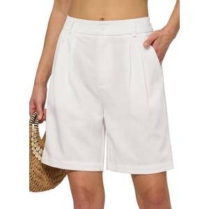 Willit Women's Linen Shorts Wide Leg Dress Casual Summer Pleated Shorts High Waisted with Pockets 7" 10" (White), Small