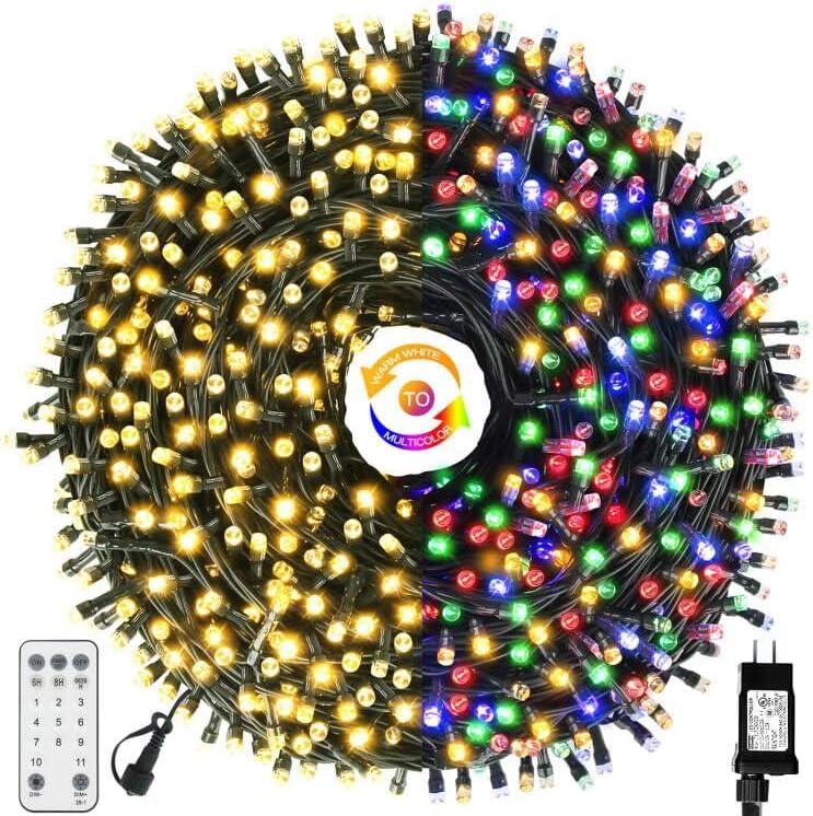 Chuya Christmas String Lights 500 Led Light Color Changing Warm White & Muticolor 11 Modes UL588 for Christmas Tree Lights Decoration Outdoor (164FT)