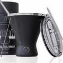 Stainless Steel Martini Glass [Pack of 1]  10oz, Black, Powder Coated, No Sweat, Double Wall Margarita Cup with Lid | Ideal for Valentines Day Gift