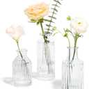 ComSaf Glass Bud Vases Set of 3, Small Flower Vases in Bulk, Mini Ribbed Vases for Centerpieces, Clear Vintage Vase for Table Decorations, Wedding, Party, Receptions, Home Decor (Different Sizes) (3Pcs)