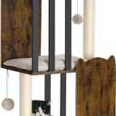 FourFurPets 35.4in 3-Tier Modern Cat Tree Tower Condo, Cat Scratch Posts for Indoor Cats, Big Plate, Two Full Sisal Scratching Posts, Rustic Brown