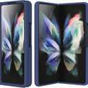 for Samsung Galaxy Z Fold 3 Case, Galaxy Z Fold 3 Liquid Silicone Case Dual Layer Hybrid Hard PC Soft Silicone Slim Fit Shockproof Protective Phone Case for Women Men, Night Blue