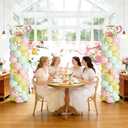 2 Sets Tea Party Balloon Column Stand Kit with Let's Partea Backdrop & 100 Balloons Adjustable Balloon Tower Stand with Bases for Girls Birthday Baby Bridal Shower Garden Party Decor Supplies