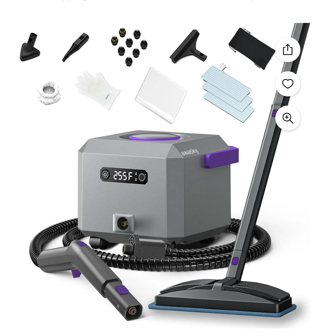 Steam Cleaner: 1650W, Fast 50-Sec Heat-Up-21-Piece Kit Refill Anytime-No Cooling-Detachable Hose Steamer Mop for Home Use Car Bed Furniture Bathroom Tile Grout Floor Cleaning and More Grey