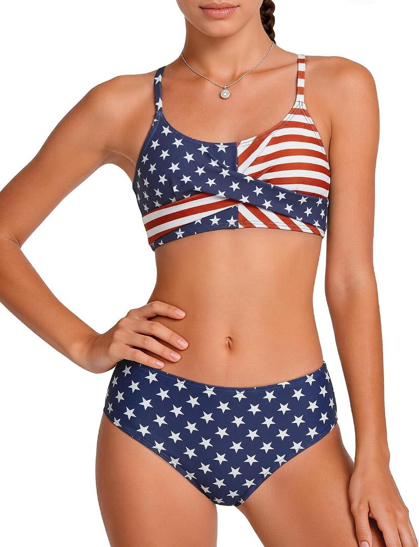 Zando Girls Swimsuit Two Piece - Adjustable Strap Bathing Suit Solid Color Bikini Sets for Teens Girl Beach Swimwear (S)