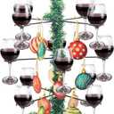 Christmas Metal Cocktail Tree Stand, 3 Tier Lighted Tree Drink Holder with 12Pcs Wooden Christmas Ornaments, 12 Holders Tree Tower Stand for Champagne Martini Cup for Xmas Party Holiday Table (Black)
