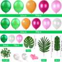 FEPITO 124Pcs Tropical Balloons Garland Kit - Pink Green Balloon Arch With Palm Leaves, Tape Strip, Dot Glue and Tying Tool for Party Decor, Birthday Supplies, 12inch, 10inch, 5inch