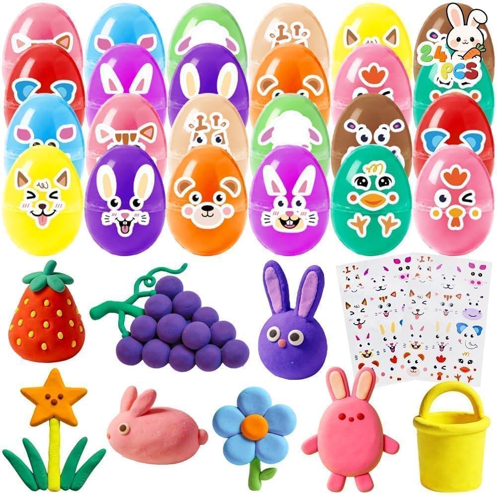 BOLZRA 24Pcs Prefilled Easter Eggs with Butter Slime Toys, No-Sticky Squishy Toys Easter Basket Stuffers for Toddlers, Egg Hunt Party Favors Easter Gifts for Kids Boys Girls