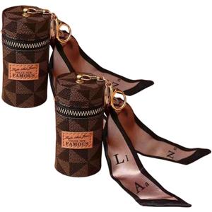 2Pcs Lipstick Organizer, Luxury Leather Lip Gloss Bag, Mini Lipstick Case with Keychain, Girls travel Lipgloss Makeup Storage Holder for Purse Perfume Fingernail Polish (Classic)