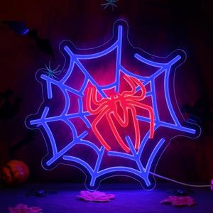 Shecina Halloween Spider Web Sign,LED Halloween Spider Web Neon Sign USB Powered,Acrylic Light Up Halloween Room Decor Neon Light Signs,Neon Signs for Wall Decor for Bedroom,Dining Room,Living Room,Bar,Party,Halloween Spider Decorations