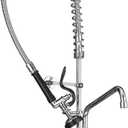 MSTJRY Commercial Sink Faucet with Pre Rinse Sprayer: 35"Height 8"Adjustable Center 12"Swivel Spout Wall Mount Pre Rinse Faucet-Perfect for 2/3 Compartment Sink (Polished Chrome,Stainless Steel&Brass)