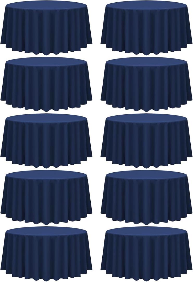 fani 10 Pack 90 Inch Round Tablecloth, Navy Blue Polyester Fabric Table Cloth for Round Table, Stain and Wrinkle Resistant Washable Table Cover for Wedding Party Dining Table Buffet and Camping