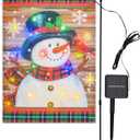 Lighted Christmas Garden Flag 12x18 Inch, Solar Light Up Snowman Yard Flag Double Sided, Vertical Small LED Christmas Outdoor Banner Holiday Yard Lawn Decoration (Mult)