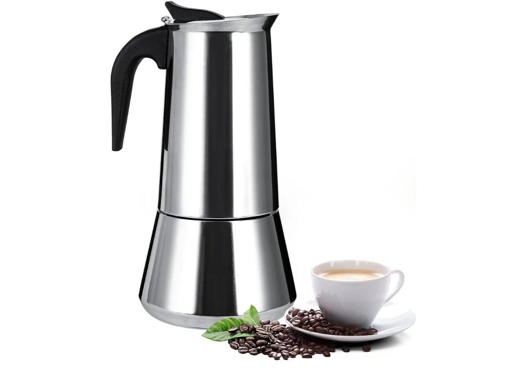 Expresso Stainless Steel Stovetop Espresso Coffee Maker Percolator 12 Cup 600ml Portable Italian Greca Cuban Coffee Maker for Big Family Home Office Camping, Work with Gas Electric Ceramic Stovetop