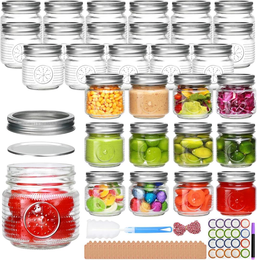 Encheng 30 Pack Mason Jars 8 oz,Half Pint Canning Jars with Regular Lids and Bands, Small Mason Jars for Pickling,Jelly,Jam, Fermenting,Spice,Honey