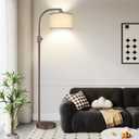 Nintiue Upgraded Modern Arc Dimmable Tall Standing Floor Lamp with Linen Shade, 1200 Lumens LED Bulb Included, for Living & Reading Room, Bedroom, Office & Nursery, Brown