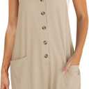 DEEP SELF Women Summer Romper Sleeveless Spaghetti Strap Button Down Wide Leg Shorts Casual Loose Jumpsuit with Pockets (Large, Beige)