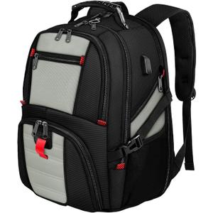 YOREPEK Travel Backpack, 50L Laptop Backpacks for Men Women, Water Resistant Airline Approved Bag with USB Charging Port Fits 17 Inch Computer, Grey