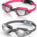 Aegend Swim Goggles, 2 Pack Swimming Goggles No Leaking Adult Men Women Youth (Raspberry-red Black & Gray Silver)