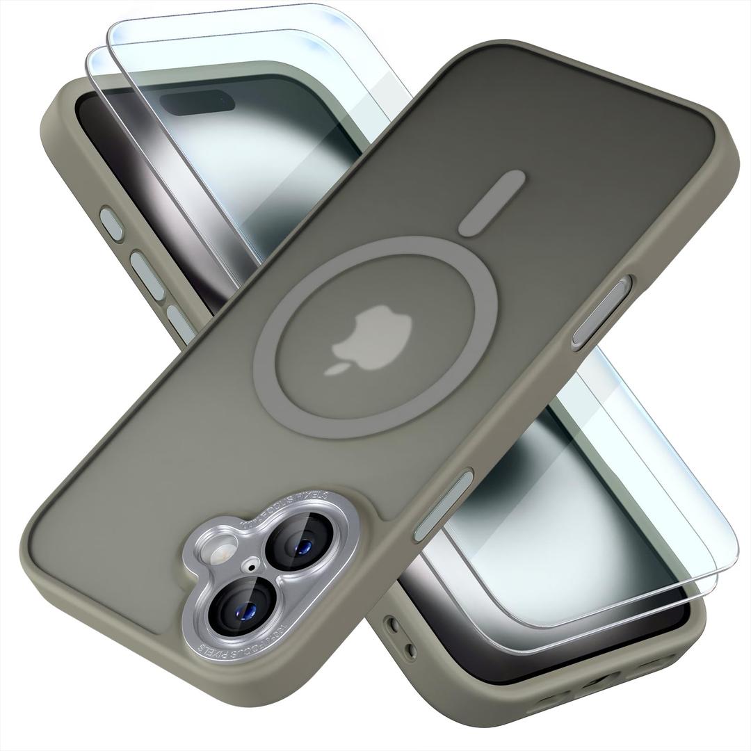 Misea Magnetic for iPhone 16 Plus Case Compatible with MagSafe [Military Grade Drop Protection] Full Camera Lens Protector Translucent Matte Phone Case for Women Girls 6.7 inch, Gray