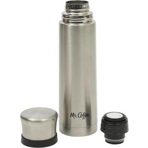 Mr. Coffee Silverleaf 23 oz Stainless Steel Thermal Bottle Double Wall Vacuum Insulated Travel Mug with Leak-Proof Lid Hot & Cold Beverage Flask for Work, Commute, or Camping