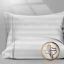 TEXAS LINEN CO. 100% Egyptian Cotton Pillow Cases Standard/Queen Size Set of 2 - Luxury 1500 Thread Count Sateen White Stripe Pillow Cases, Soft Cotton Pillowcases Fits Standard & Queen Pillows