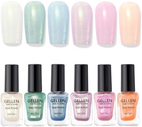 GELLEN Shimmer Pastel Nail Polish, Buildable Sheer Natural Regular Nail Polish Quick Dry Translucent 6 Colors Set for Acrylic Natural Nails Home Salon, Non Gel, Chip Resistant, Hema Free, Non-toxic
