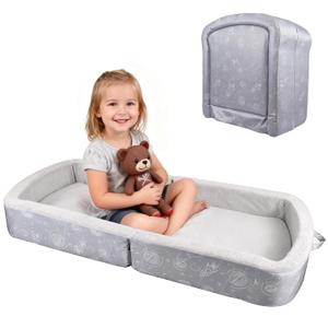 Portable Toddler Travel Bed Foldable Toddler Bed with Washable Cover Toddler Floor Beds for Home,Travel & Camping, Soft Foam Cots for Kids Aged 18M+, No Assembly, Gray