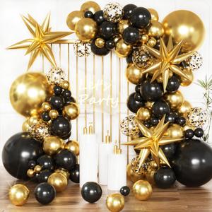 Black and Gold Balloons Garland Arch Kit, Black Gold Confetti Balloons for Class 2025 Graduation Grad Party Decorations Birthday Retirement Prom Bachelorette Pool Party Anniversary Decorations