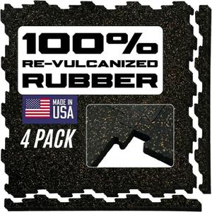 Interlocking Rubber Floor Tiles – Heavy Duty 100% Rubber Gym Flooring for Home Gym, Garage, Workout Room, Equipment Mats, Indoor/Outdoor Mats, Gray Fleck 4-Pack (4, Tan/Grey, 22.5" x 22.5")