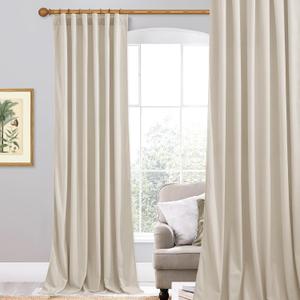 StangH Beige Velvet Curtains 108 inches Long, Nursury Kids Bedroom Window Curtain Panel Thermal Insulated Privacy Sliding Door Covering for Bedroom, W52 x L108 inches, 1 Panel