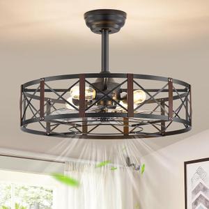 23 Inch Fandelier Caged Ceiling Fans with Lights and Remote, Black Bladeless Ceiling Fan with 6 Speeds and Timing, Farmhouse Samll Fan Lights Ceiling Fixtures For Kitchen, Bedroom-Walnut
Lamp