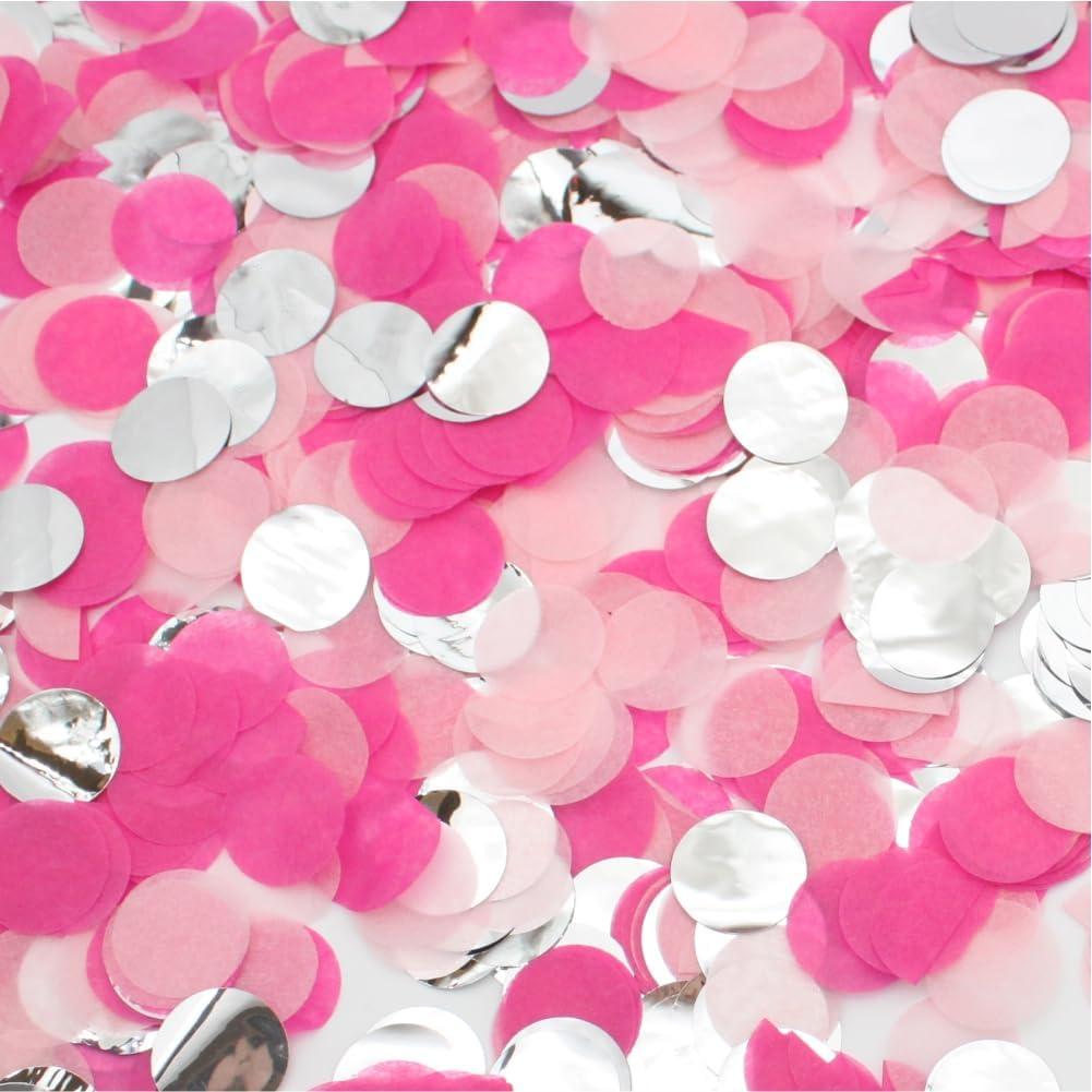 PMLAND Tissue Paper Table Confettis Round Circles for Parties Crafts and Decoration 2.5 cm (1 Inch) Pack of 6000 Pieces - Hot Pink Baby Pink Silver