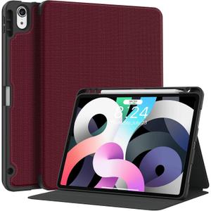 Supveco Case for iPad Air 11 Inch (M4 2026/M3 2025/M2 2024),iPad Air 5th/4th Generation 10.9 Inch 2022/2020 with Pencil Holder-[Auto Wake/Sleep],Premium Folio Stand Soft TPU Back Cover-Wine