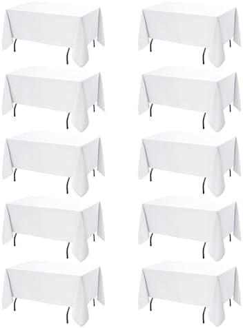 Dailyset 10-Pack White Tablecloths for Rectangle Tables, 60 x 120 Inches, Stain-Resistant Polyester Fabric for 6 Foot Tables - Washable Table Covers for Weddings, Banquets, Birthday, Parties, Events