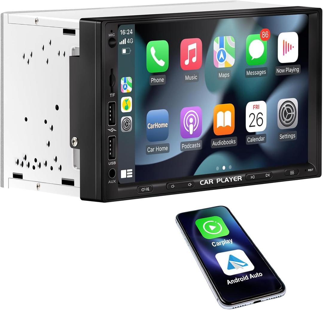 [New] Y-METDRIVING 7 inch Double din Apple carplay car Stereo in-Dsah Navigation,Wired carplay&Android Auto,Bluetooth car Radio with 2 USB Ports,TF,AUX,HD Touchscreen