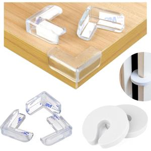 Dodo Babies Set of 24 Transparent Corner & Edge Guards for Tables and Baby Furniture - Baby Proofing Bumpers with Strong Glue, Includes 2 Door Slam Stoppers for Safety