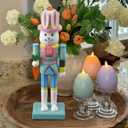 Chunful Easter Bunny Nutcracker 10 Inch Traditional Rabbit Wooden Nutcrackers Easter Decor Wood Decorative Tabletop Figurine Green Bunny Ornament for Tabletop Plaque Decor