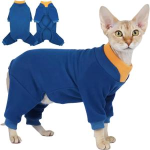 T'CHAQUE Sticky Hair Cat Onesie - Soft Long Sleeve Cat Pajamas, Anti-Shedding,Surgery Recovery Suit, Wound Protection & Preventing Licking, Kitten Sweaters for Male Female, Blue-M