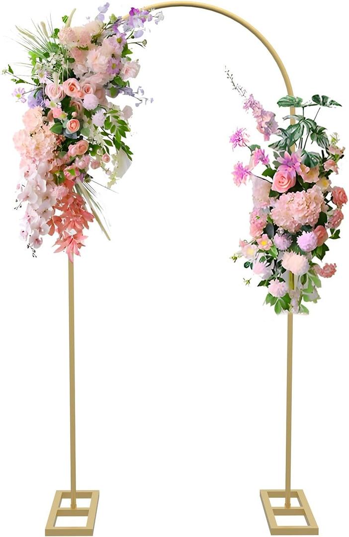 Queension 6FT Arch Backdrop Stand, Metal Wedding Arch Stand for Ceremony, Backdrop Stand Arch Frame with Base for Birthday Party Baby Shower Balloon Arch Decorations, Gold
