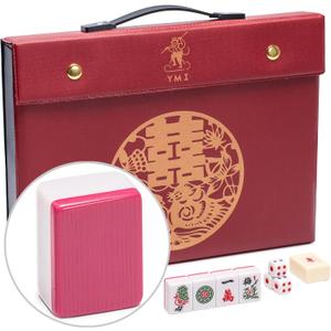 Yellow Mountain Imports Chinese Mahjong Set - Rouge Harmony - with 146 Medium Tiles, Red Vinyl Case, Wind Indicator and Dice - for Chinese Style Gameplay Only [ ]