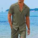 COOFANDY Men's 2 Pieces Shirt Sets Short Sleeve Casual Button Down Hippie T-Shirts Shorts Sets Summer Fashion Beach Outfits (Green, M)