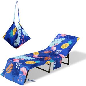 Beach Lounge Chair Towel Cover,Soft Microfiber Chaise Lounge Towel Cover Patio Pool Chairs Cover with Side Pockets,80" x 26" Chair Cover for Beach/Pool Sunbathing Holiday (Flamingo)